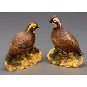 VTG Quail Set 8.5" Holland Mold Pottery Hand Painted Ceramic Art Birds Glass